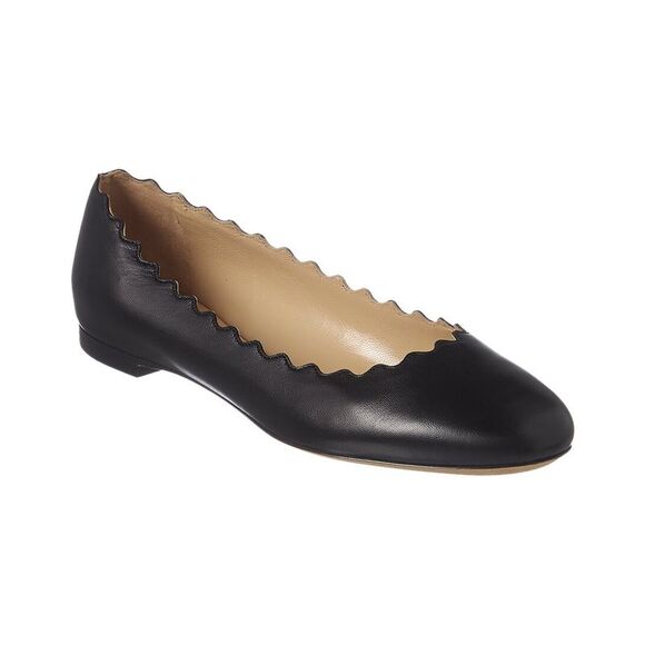 Chloé Lauren Scalloped Leather Ballerina Flat Black